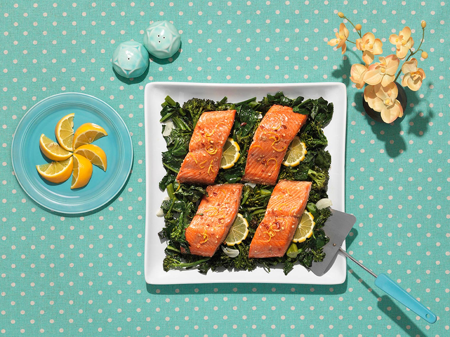 Salmon on a bed of greens