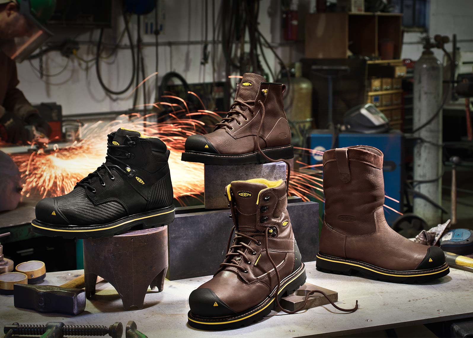 keen boots at welding shop sparks brown