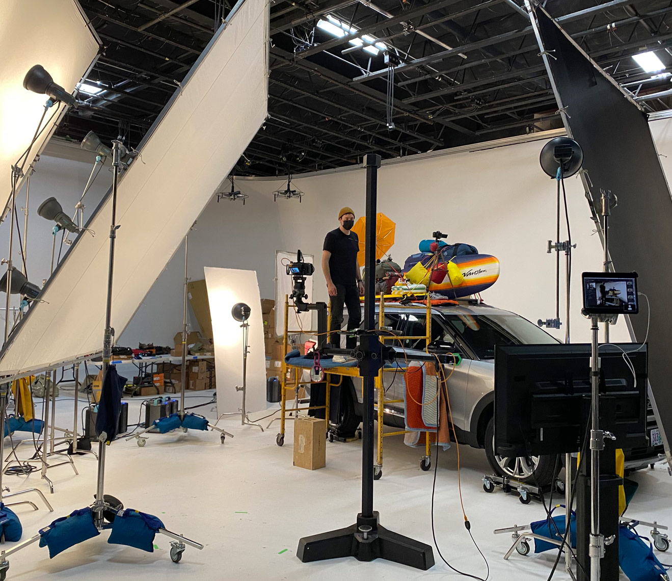 behind the scenes of a car in a photo studio