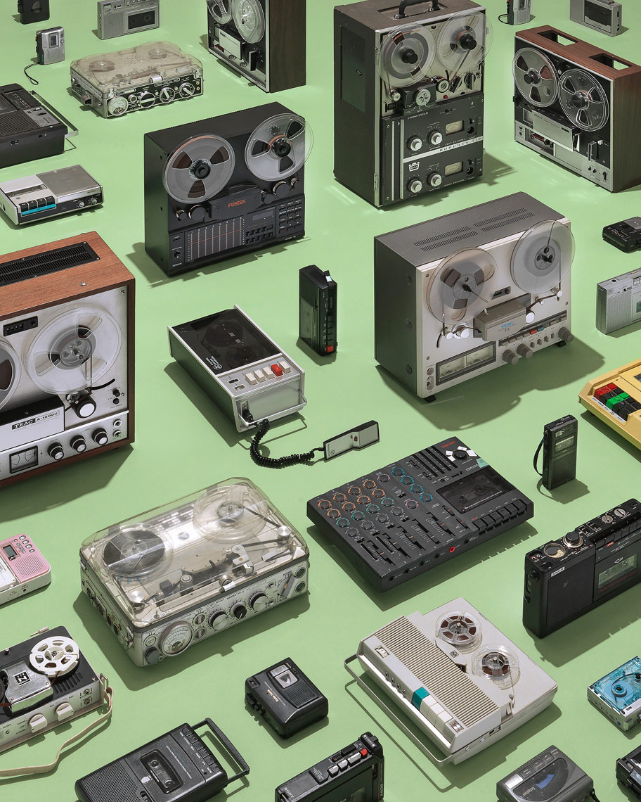 vintage reel to reel collection image on a green background for apple shot on iPhone
