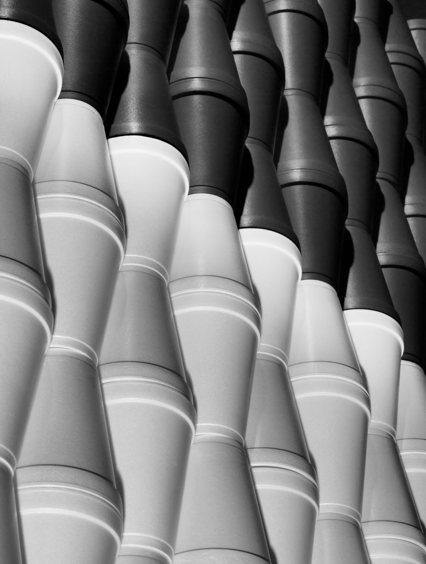 styrofoam cups in a weird pattern