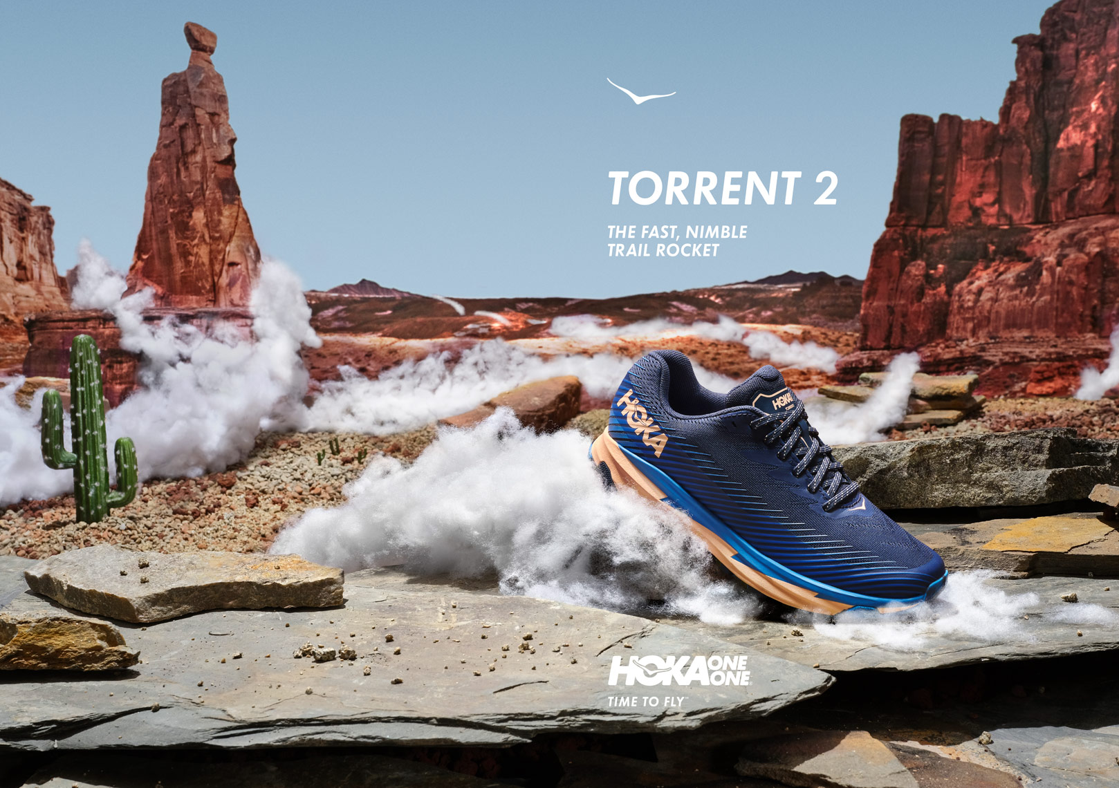hoka one one sneaker as the roadrunner in the desert
